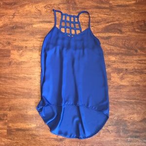 Blue high low tank top